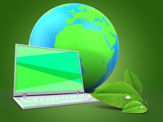 3d laptop computer with earth globe