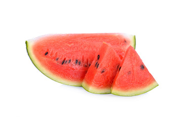 portion cut ripe watermelon white seed on white background