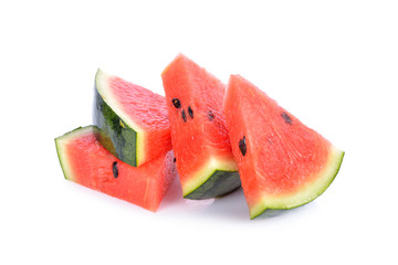 portion cut ripe watermelon white seed on white background