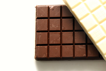 Chocolate bar background / chocolate bar made of dark chocolate, milk chocolate, and white chocolate