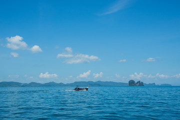 Krabi, Thailand - October 21, 2017 : The long tail boat for send the tourists in Krabi island, Thailand.