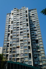 Exterior of high-rise residential building