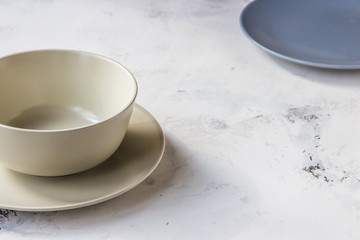 Ceramic plates on a white background close up