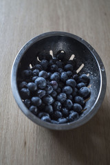 Freshly Washed Blueberries in Strainer