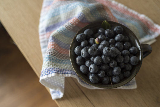 Blueberries in a Bowl on a Towel