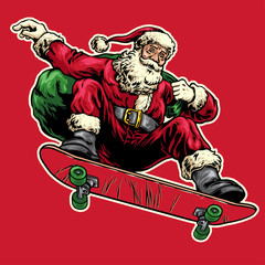 Hand Drawing style of santa claus jumping with riding skateboard © bazzier