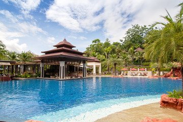 Phetchaburi , Thailand -  October 16, 2017 : Beautiful swimming pool in tropical resort , Phetchaburi , Thailand.