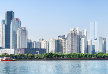 Fototapeta na wymiar Fantastic Guangzhou skyline. The Pearl River and skyscrapers