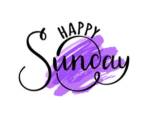 Happy sunday hand drawn lettering on color spot. Vector illustration.