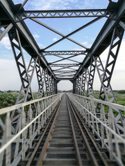 Railway metal bridge perspective view in Yulin Taiwan