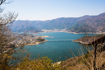 Naklejka premium Kawaguchiko Lake scene, the nature of Japan