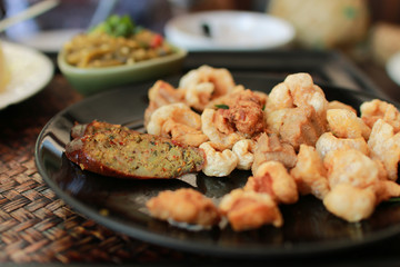 Thailand traditional favorite food or SAI AUA (NOTRHERN THAI SPICY SAUSAGE). selective focus and with a very shallow depth of field