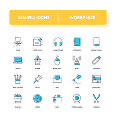 Line icons set. Workplace 