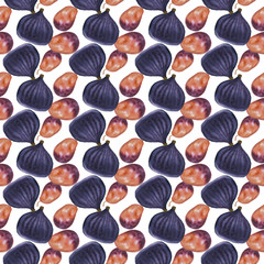 Watercolor fig and plum seamless pattern