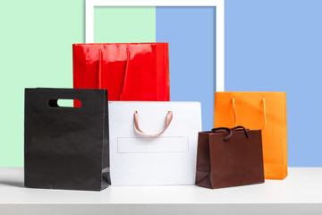 shopping bag on wooden table