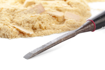 blade of sharp chisels with sawdust