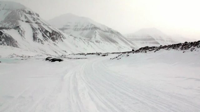 Amazing ice desert landscape in Arctic. Silence quiet of wilderness North Pole Way to Pyramid on Spitsbergen Svalbard in Norway.