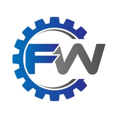 fw initial logo vector with gear blue gray