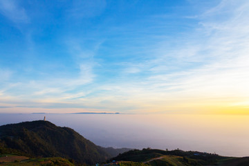 Sunrise time on the top of mountain in Thailand