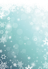 Christmas light background with white snowflakes