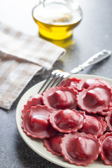 Tasty beetroot ravioli.