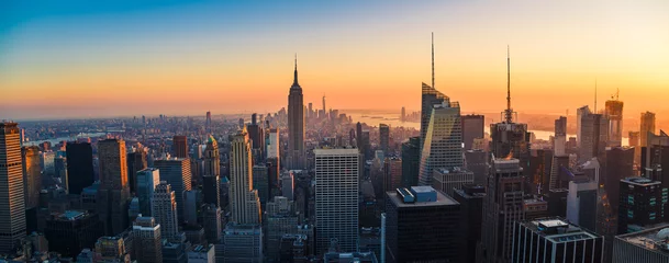 Fotobehang Manhattan Luchtfoto panoramisch stadsgezicht uitzicht op Manhattan, New York City bij zonsondergang