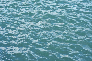 Obraz premium Slightly choppy sea surface with murky green water.