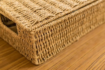 closeup of rattan basket, selective focus