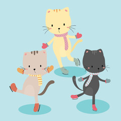 cute cats ice skating vector