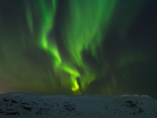 Night,winter, landscape, hills,tundra, and in the sky the stars, Aurora.