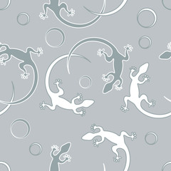 Cute seamless pattern with lizards and circles.