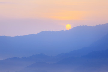 Sunshine and clouds on the morning mist At Phu Lang Ka, Phayao, Thailand