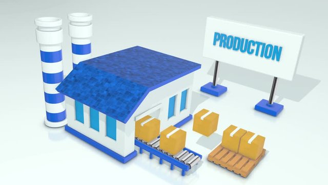Conveyor production. Factory of packing and loading. Continuous production process. Cyclic animation.