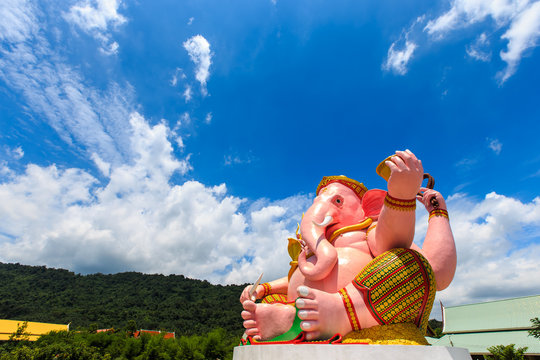 big pink Ganesha statue in Ganesha park temple Nakhon Nayok province, Thailand