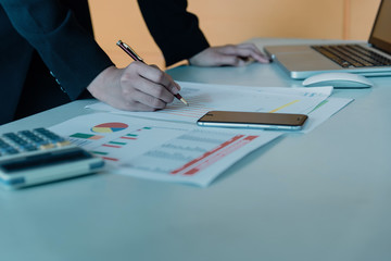 closeup hands of Business People  during work with information technologies; Meeting Design Ideas Concept; select focus.