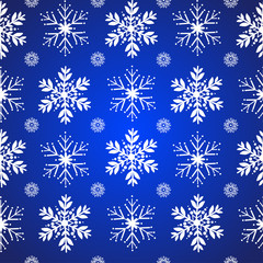 Seamless pattern vector and illustration of white ice snowflake on shiny bright blue color background for Christmas, winter, holiday or gift 