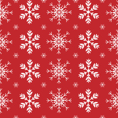 Seamless pattern vector and illustration of snowflake on bright red color background for Christmas, winter, holiday or gift concept 