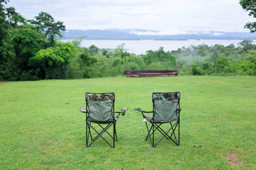 two empty  folding chairs for Outdoor Camping