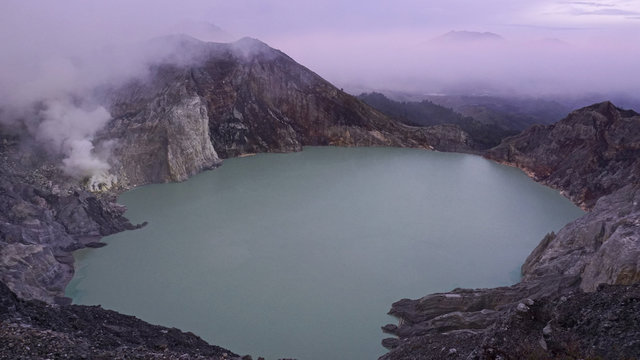 The large crater lake inside the active volcano, Kawah Ijen.