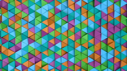 Pattern of green, orange, purple and blue triangle prisms