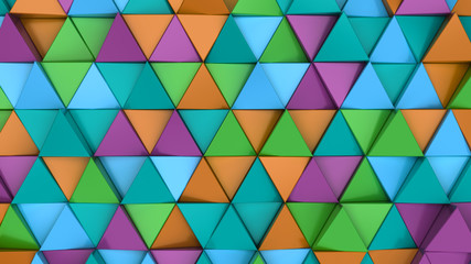 Fototapeta premium Pattern of green, orange, purple and blue triangle prisms