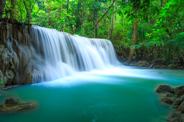 Huay Mae Kamin Waterfall in Khuean Srinagarindra National Park. The beautiful and famous waterfall in deep forest, Kanchanaburi province, Thailand