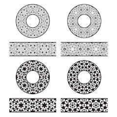 Lace vector brushes templates and round decorations in oriental vintage style.