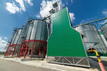 Large steel silos, storage of grain.