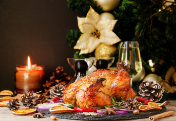 Baked turkey for Christmas or New Year space for text