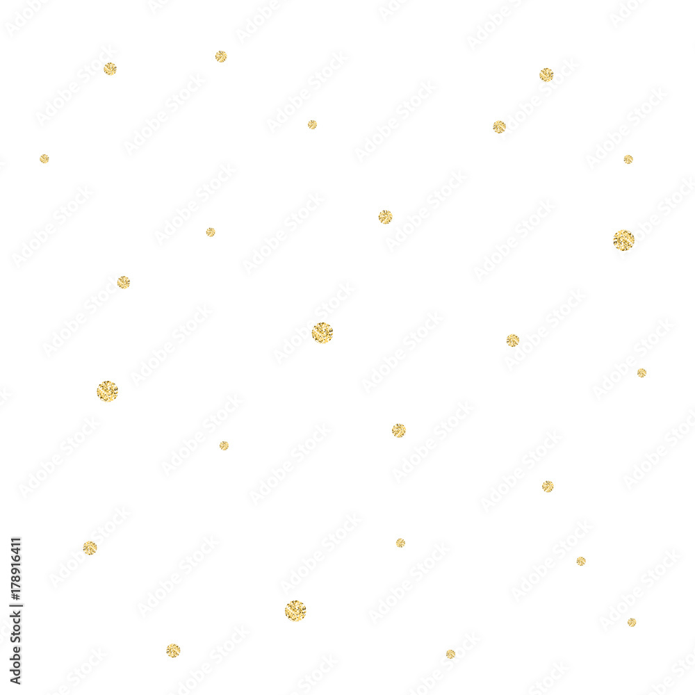 Poster Golden confetti pattern. Modern abstract vector seamless background with small gold texture dots . Perfect for festive party invitations, greeting cards and wrapping paper.