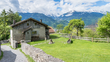 Fototapeta na wymiar Heididorf, the village of Heidi in Swiss Alps, Switzerland