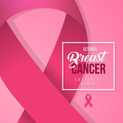 Vector Breast Cancer Awareness Calligraphy Poster Design. Stroke Pink Ribbon. October is Cancer Awareness Month