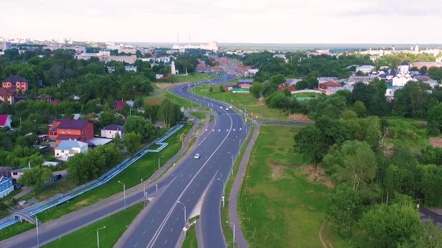 Aerial Lybidska highway by the highway M7 in the city of Vladimir, Russia