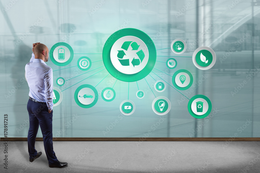 Poster view of a technology ecologic interface with icon displayed on a technology interface